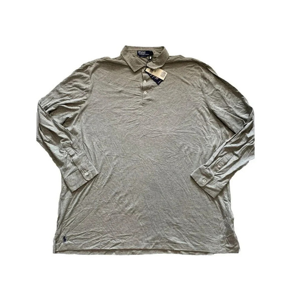 Polo Ralph Lauren Men's Gray Long Sleeve 100% Cotton Polo Shirt 2XL NWT - Picture 1 of 9